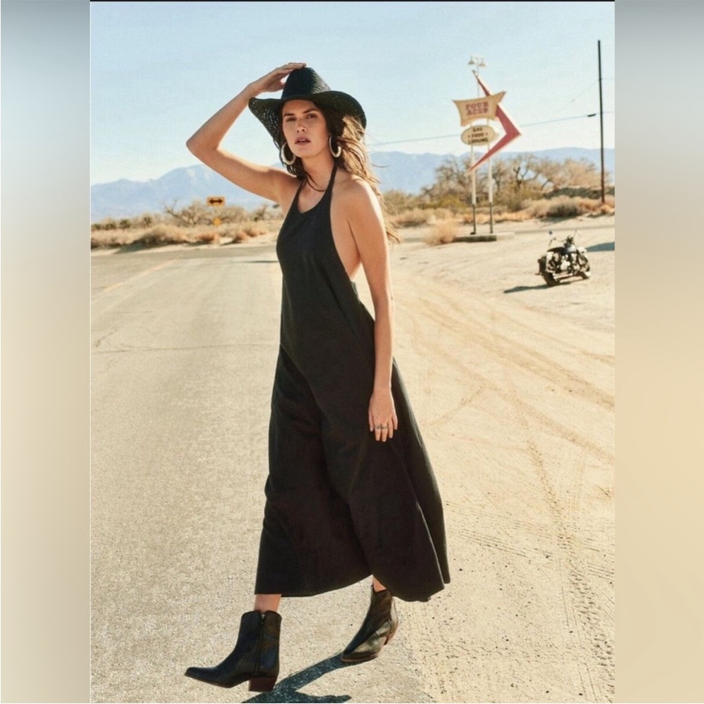 Free People Beachside Tide Halter Open Back Maxi Dress